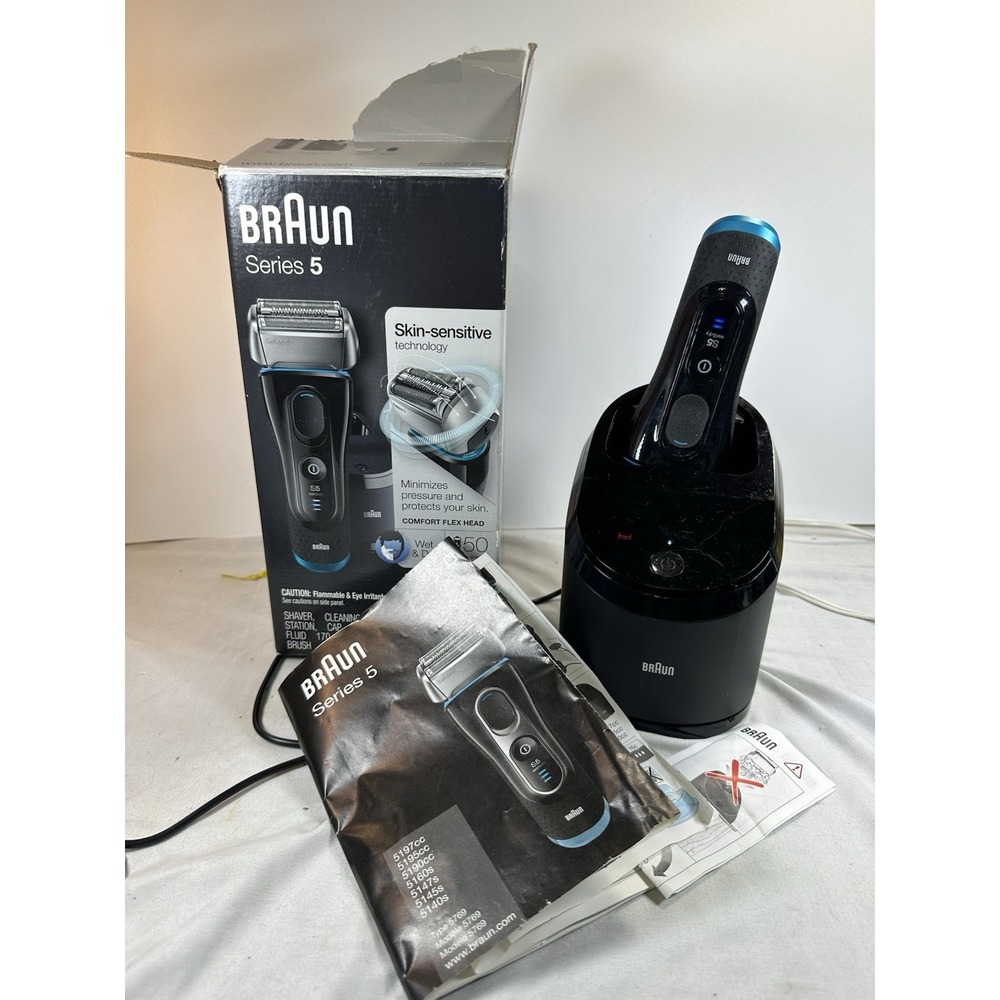 Braun Series 5 5190cc Electric Shaver Razor Body & Clean Station - NO BLADE HEAD
